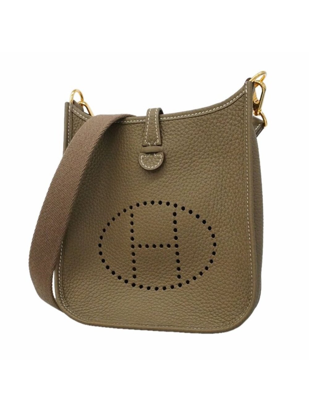 Hermes Shoulder Bag Evelyne TPM Taurillon Clemence Etoupe Gold